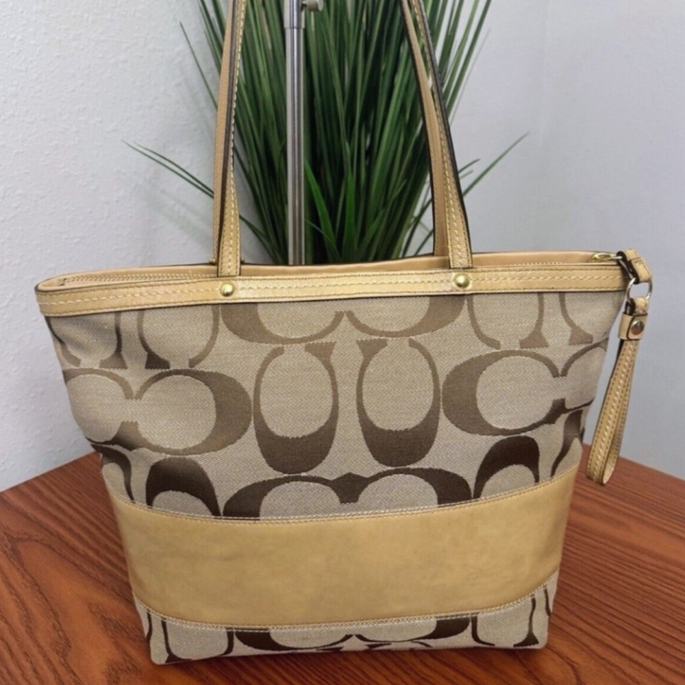 Coach Beige and Brown Signature Tote